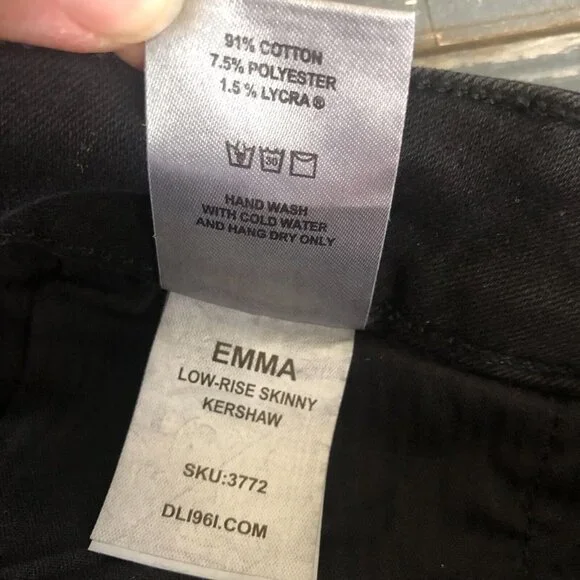 DL1961 Emma Low Rise Skinny Jeans in Kershaw Size 25 Black with Bling - Picture 10 of 11